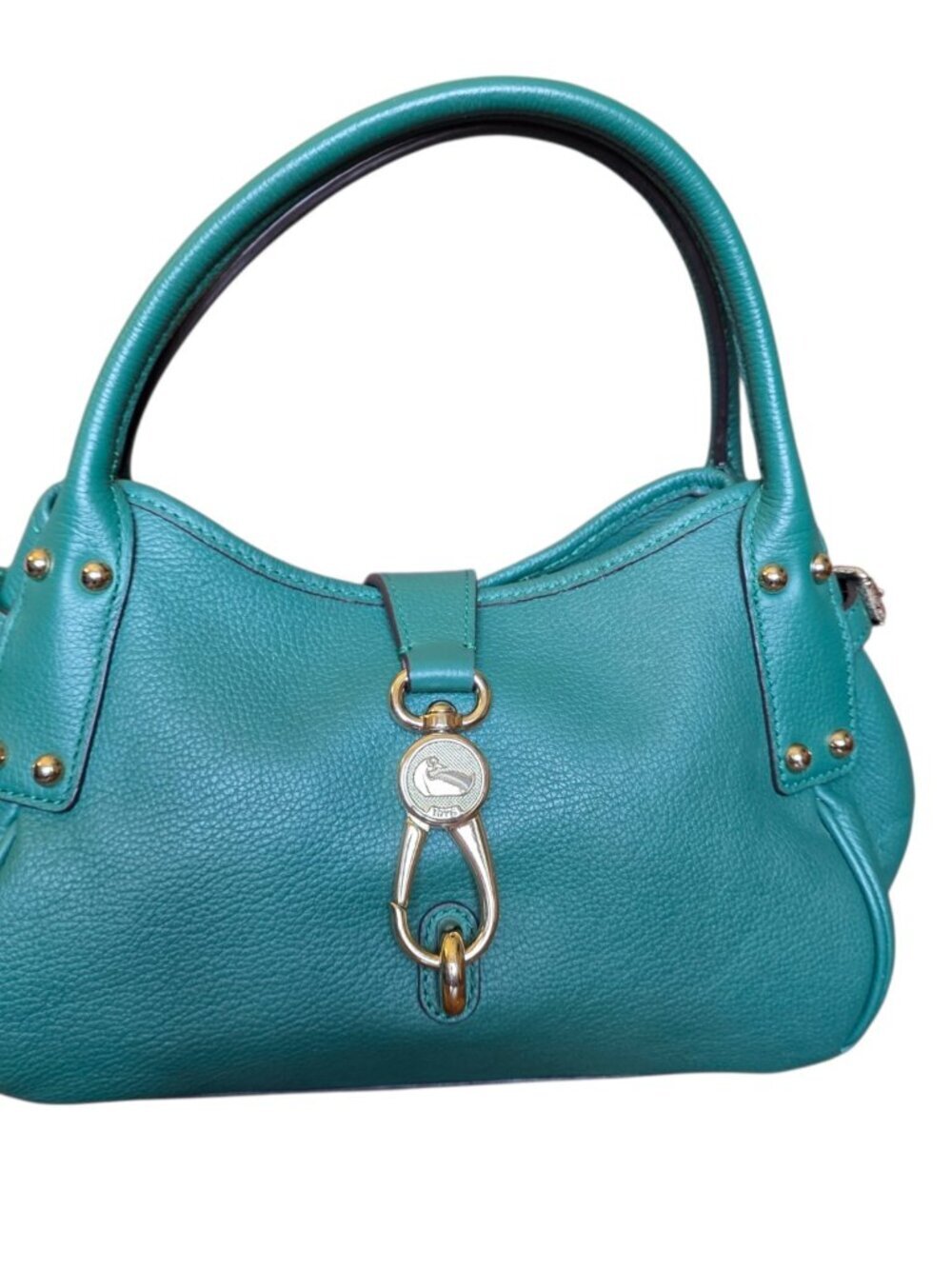 Dooney & Bourke Belvedere Logo Lock Satchel Jade Green Pebble Leather Bag - Picture 11 of 16